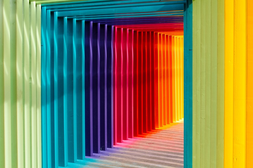 Rainbow coloured tunnel walkway
