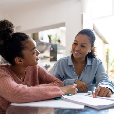 Young person working at home with an adult