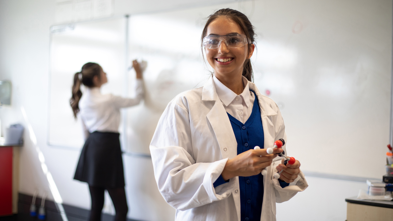 Secondary school girls in science lab