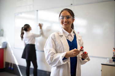 Secondary school girls in science lab