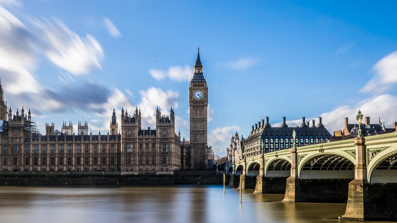 The Palace of Westminster and Westminster Bridge taken from the south bank of the river Thames